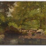 Barbizon school "stream in an undergrowth" signed and dated 1892