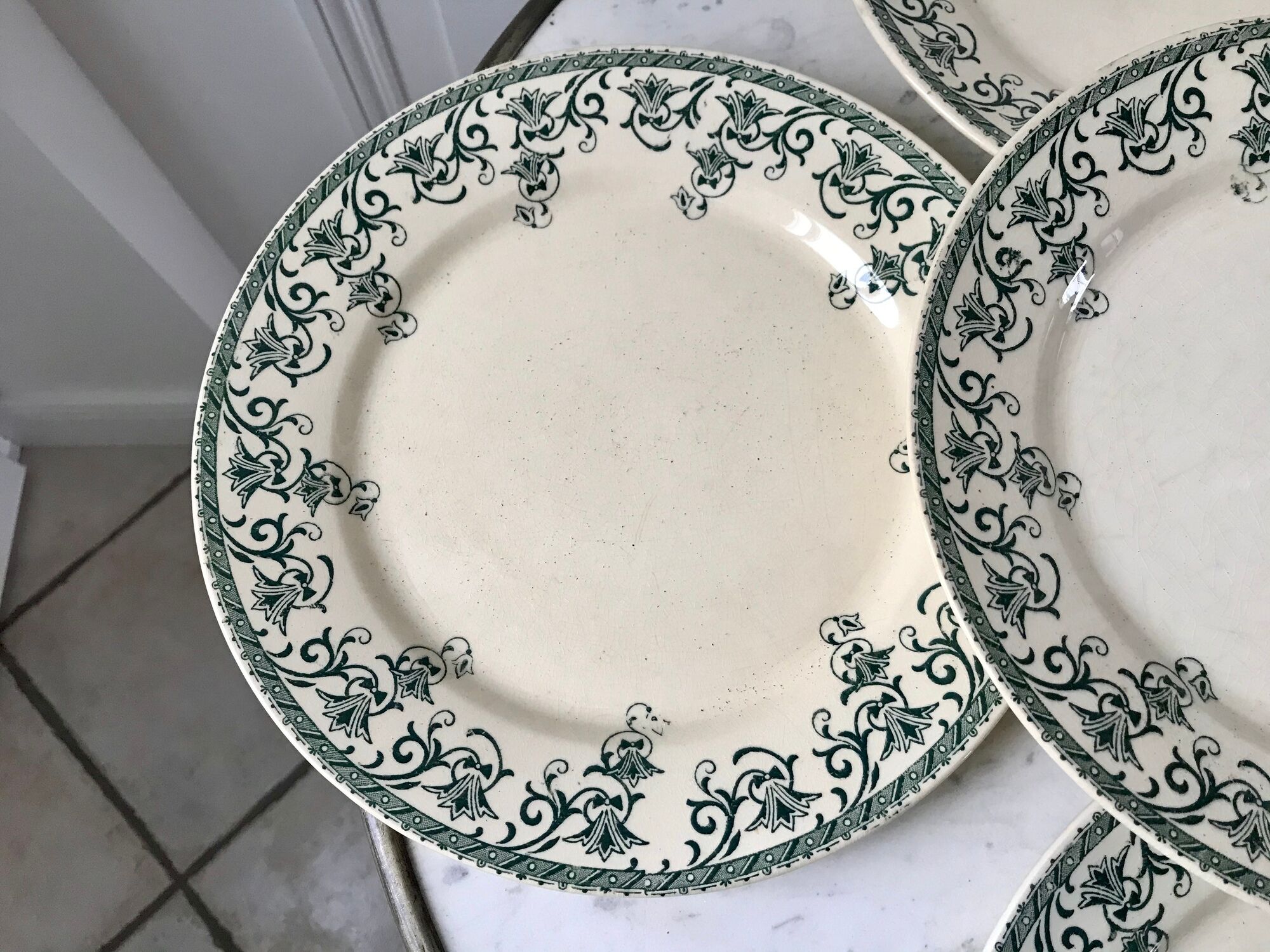 lot of 5 flat plates Terre de Fer Digoin Sarreguemines model "Suzanne" late nineteenth