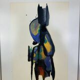 Tableau abstrait art moderne signé daté 1990