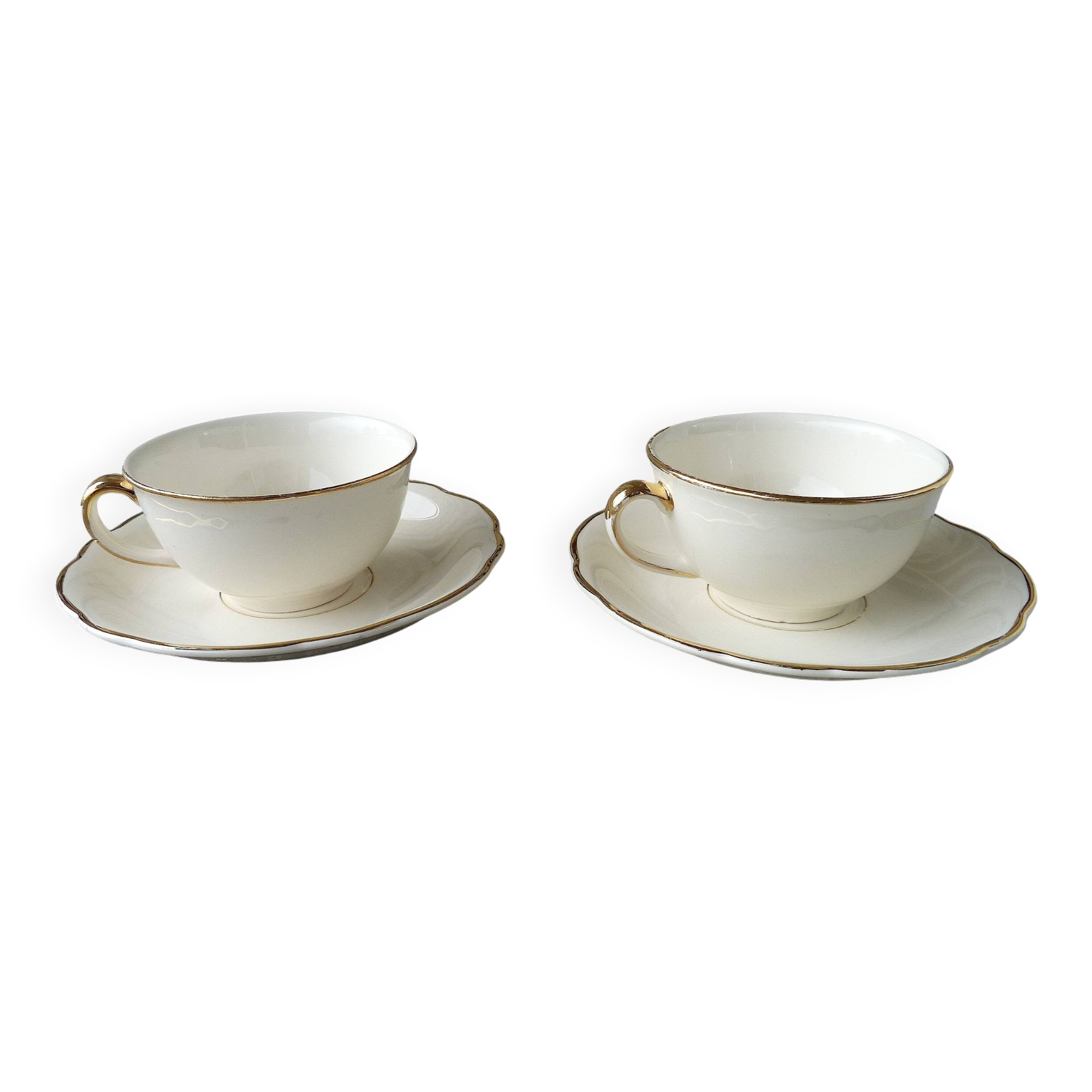 2 Villeroy & Boch Mettlach Ivory and Gold Cups and Saucers