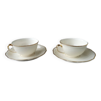 2 Villeroy & Boch Mettlach Ivory and Gold Cups and Saucers