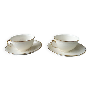 2 tasses et 2 sous-tasses Villeroy & Boch Mettlach ivoire et or