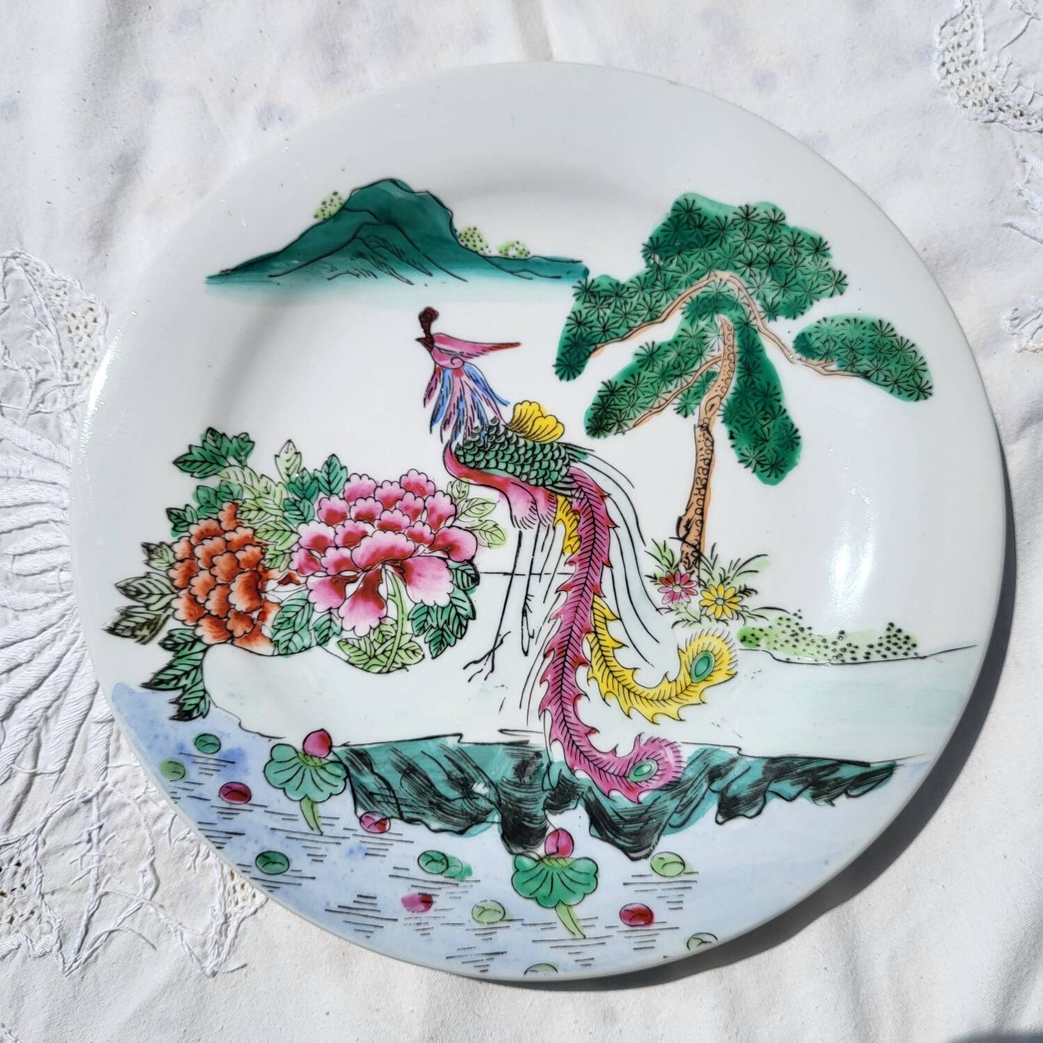 Set of 3 vintage plates gardens and Asian birds