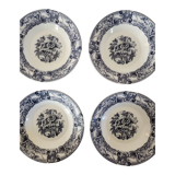 Set of 4 opaline hollow plates floral blue / black decoration