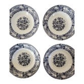 Set of 4 opaline hollow plates floral blue / black decoration