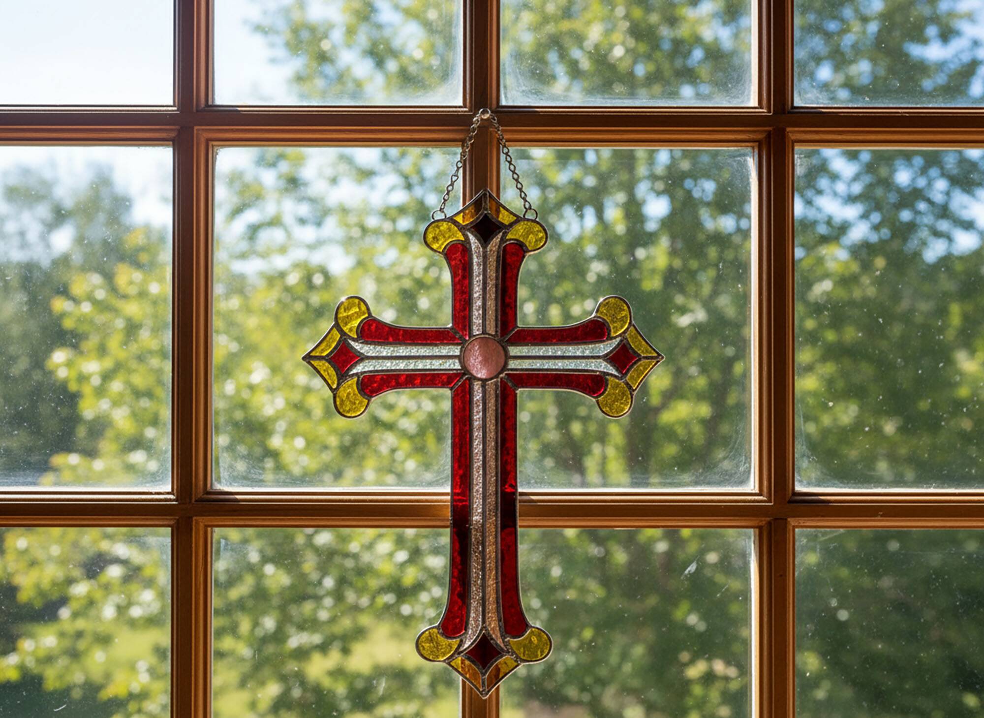 Croix en vitrail – Style Tiffany fait main, décoration murale