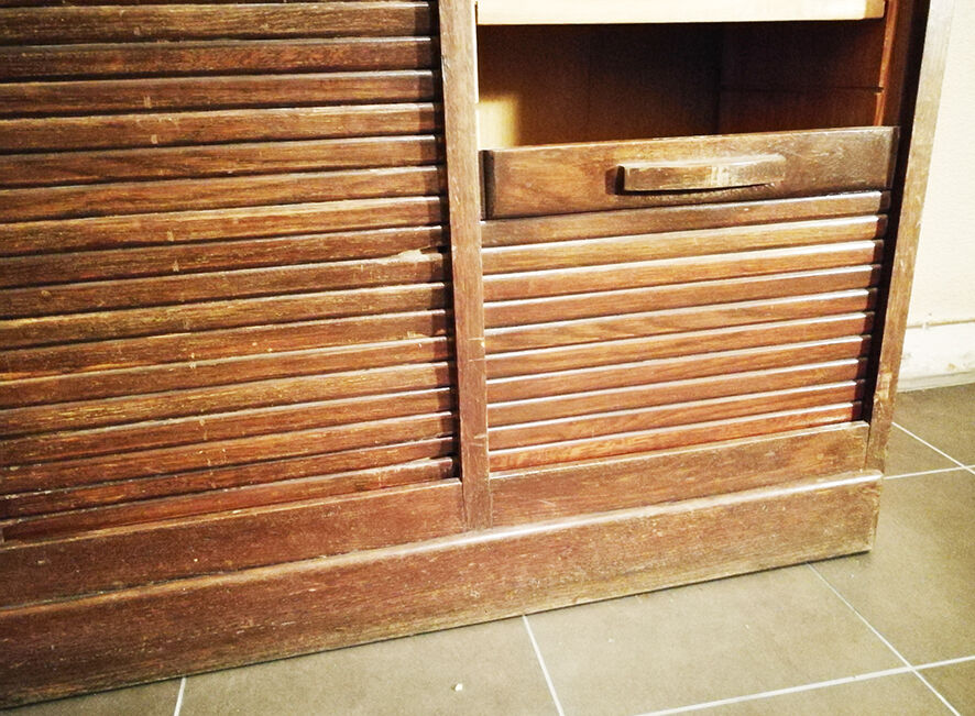 Meuble classeur à triple rideau vintage en bois