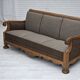 1950s, Danish 3-seater sofa, furniture wool, solid carved oak wood.