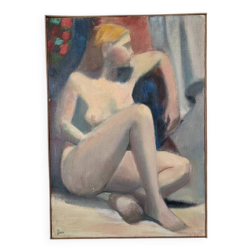 Huile sur toile portrait tableau contemporain tons pastel