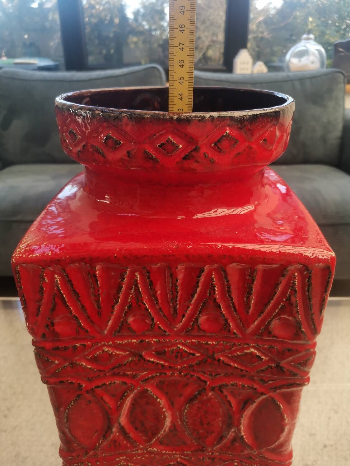 Large BAY Keramik Floor Vase 45 cm Red Vintage West Germany Bodo Mans