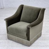 1970s, Danish armchair, original green furniture velour, beech wood.