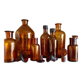 8 amber glass apothecary bottles