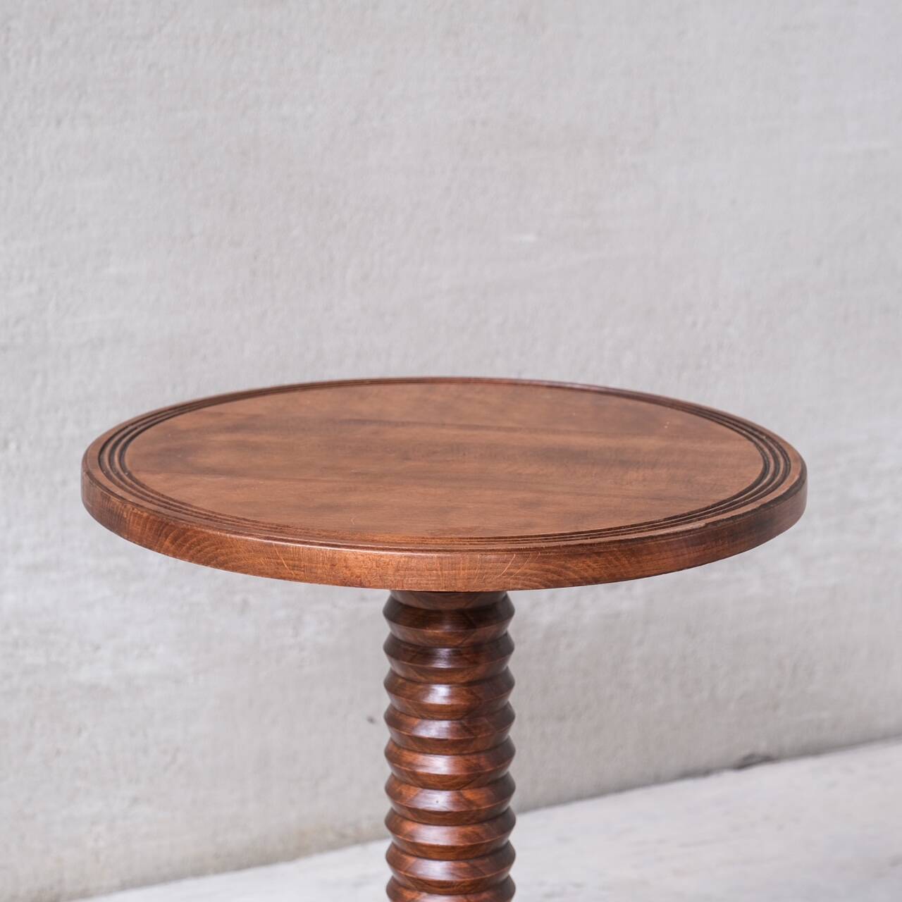 Turned Oak Mid-Century French Pedestal or Side Table