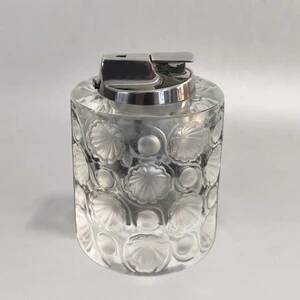 1970s Lalique crystal "Tokyo" table lighter signed. Made in France