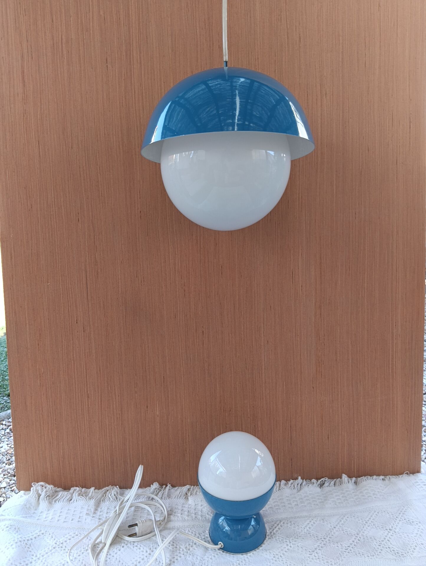Blue and white suspension