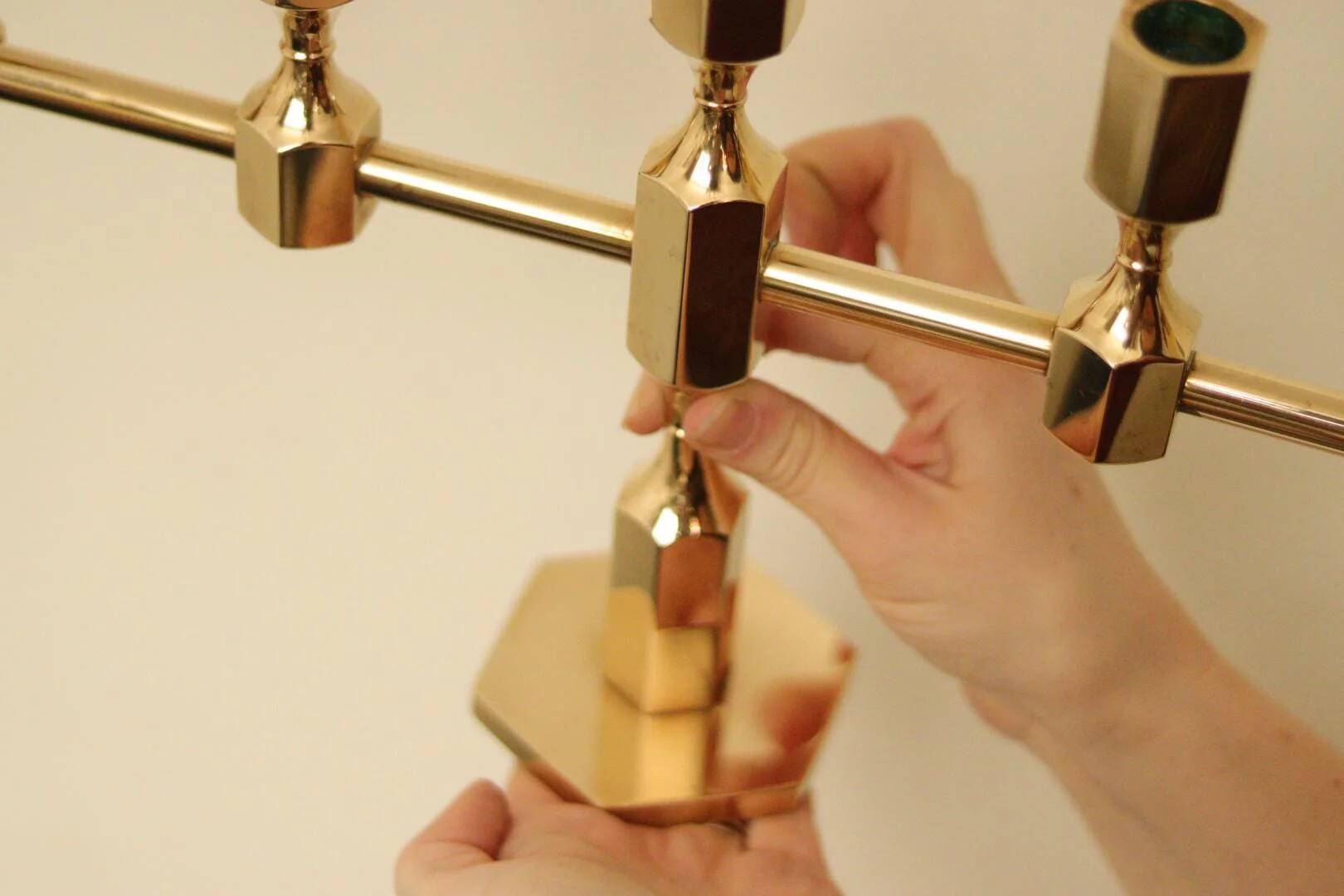 Swedish brass five arm candelabra by Gusum