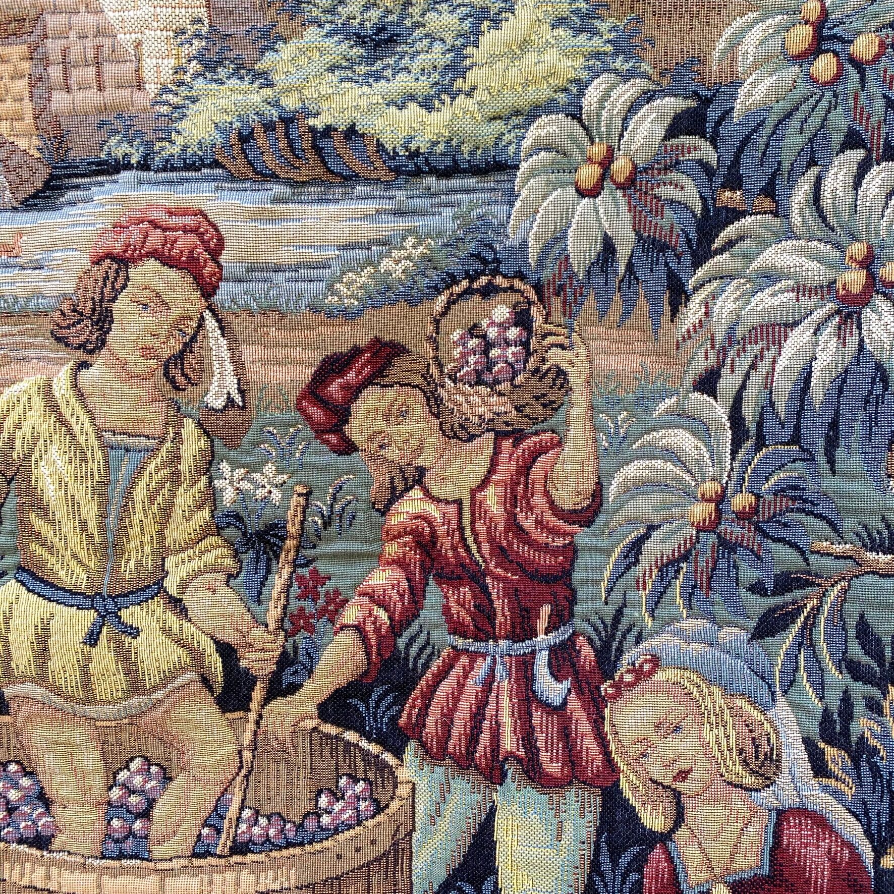 Large Tapestry of Halluin "The Grape Harvest at the Castle", Halluin Stitch