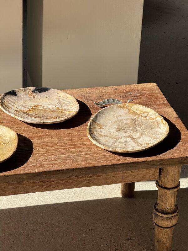 Petit vide poche ou plat en bois pétrifié beige moucheté D20 -3309