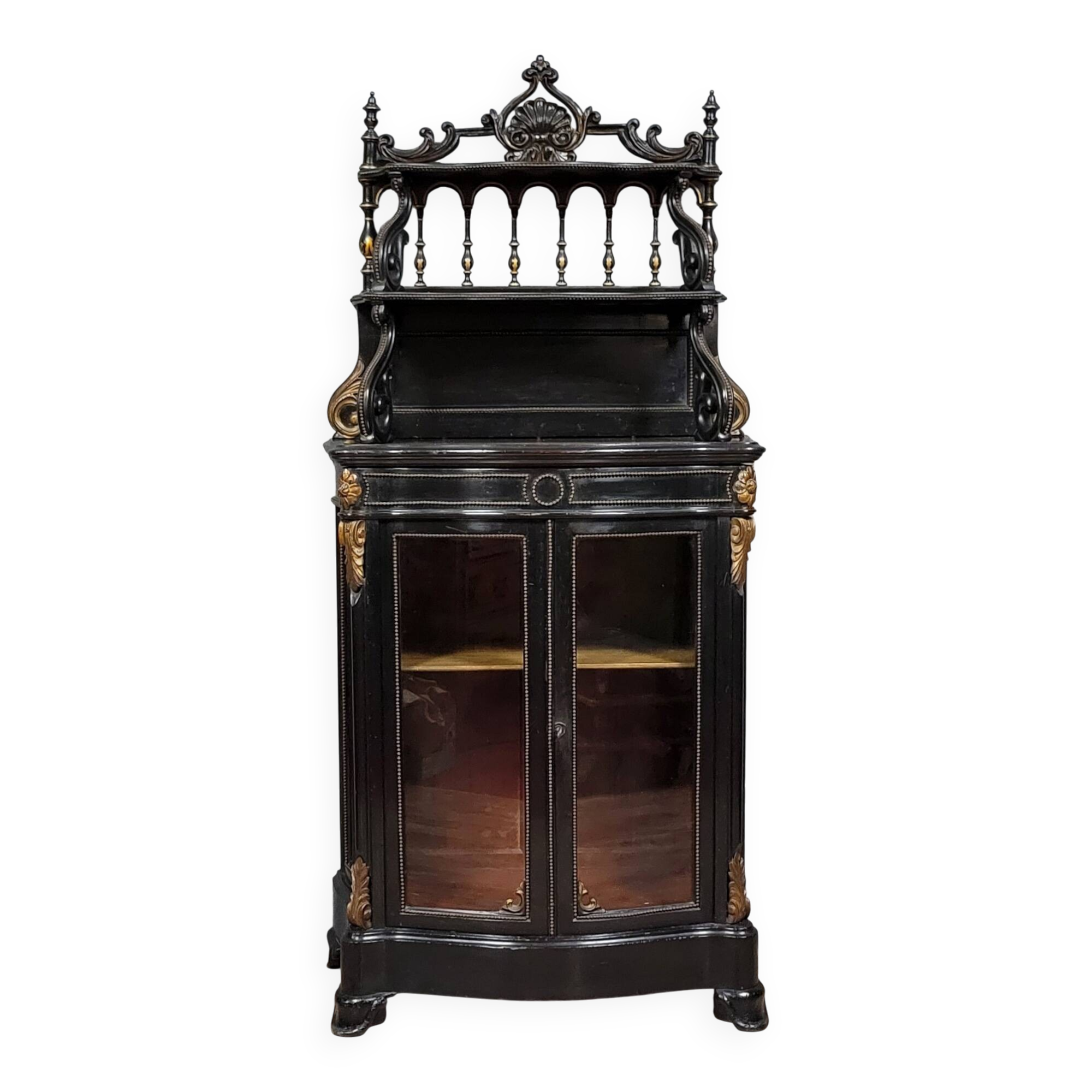 Curved "Boulle" display case from the Napoleon III period in blackened and gilded wood