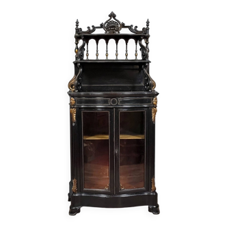 Vitrine galbée " Boulle " époque Napoléon III  en bois noirci et bois doré
