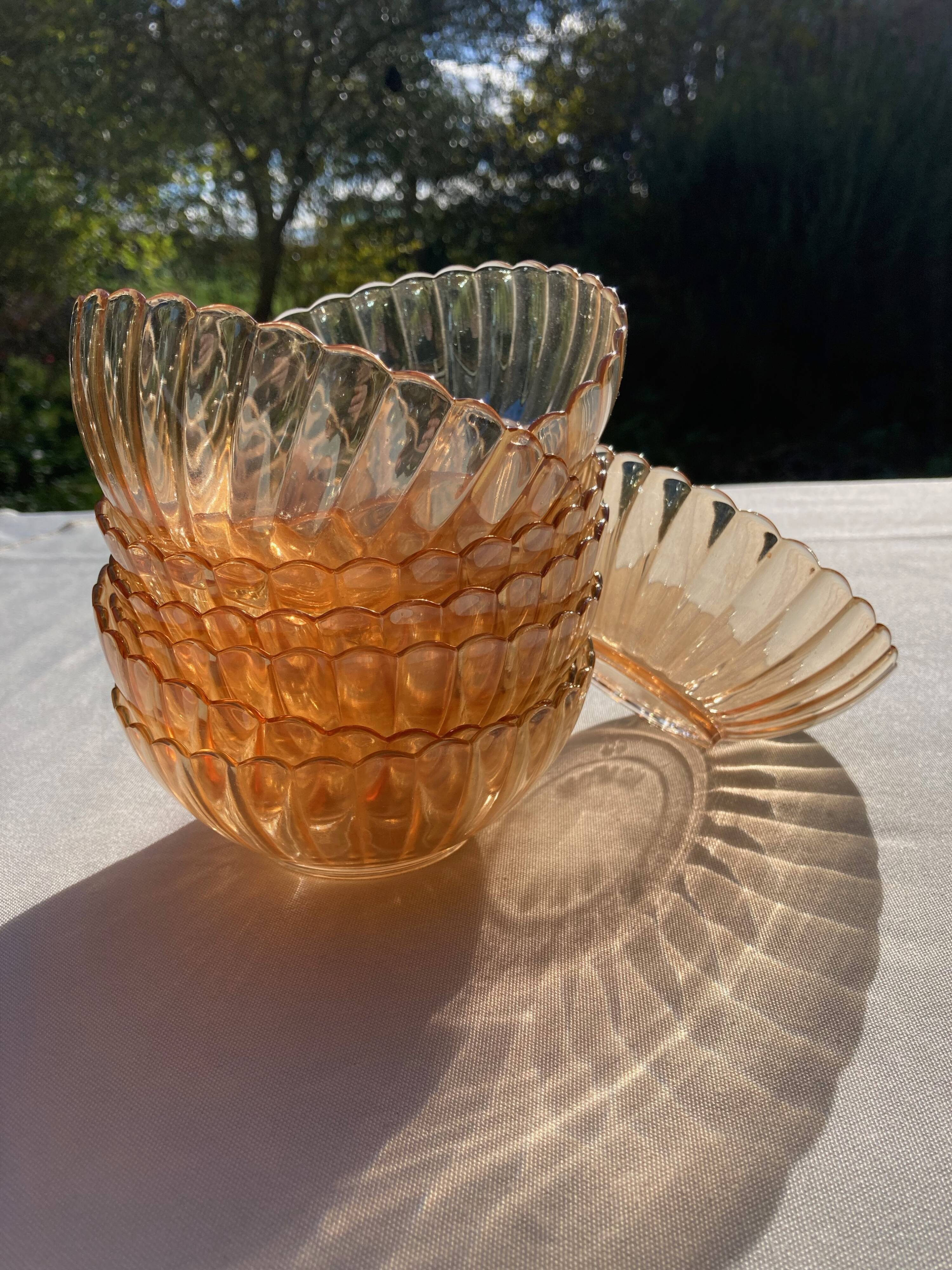 8 orange iridescent glass cups