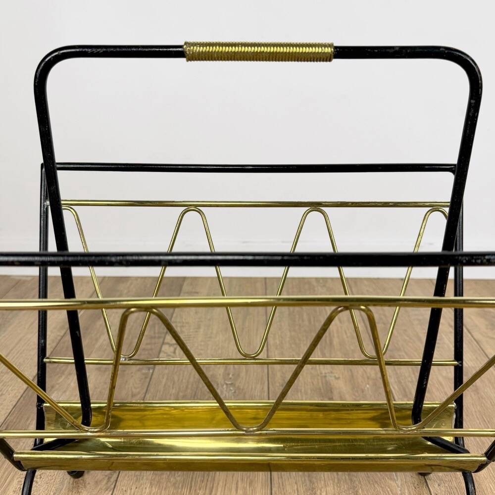 Graphic metal and brass magazine rack