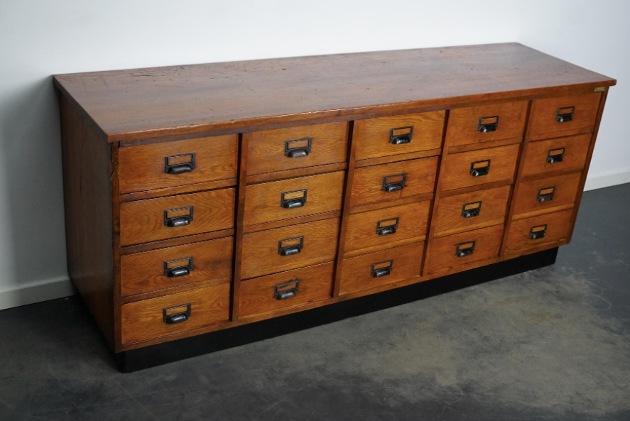 German apothecary cabinet in oak, mid-twentieth century