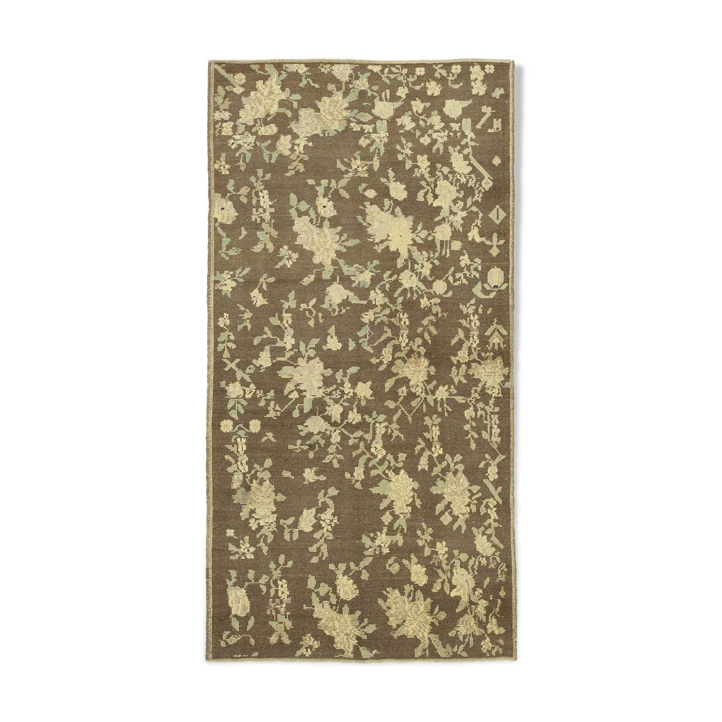1950s hand-knotted rustic turkish beige carpet 125 cm x 244 cm