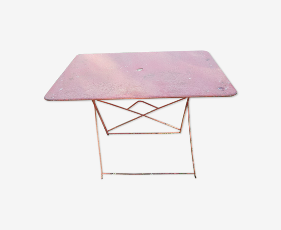 Red folding metal garden table