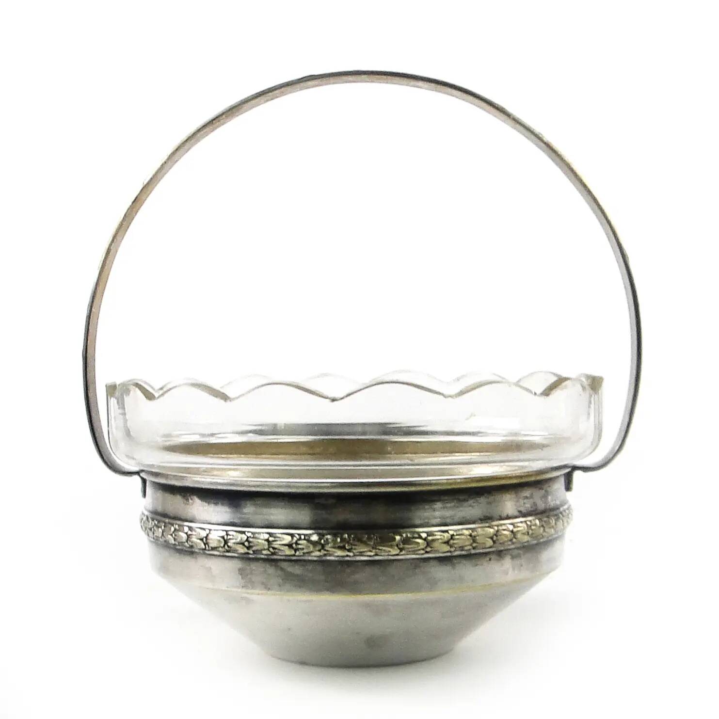 Basket sugar bowl Eclecticism, silver-plated brass, crystal, Poland, 1930s.