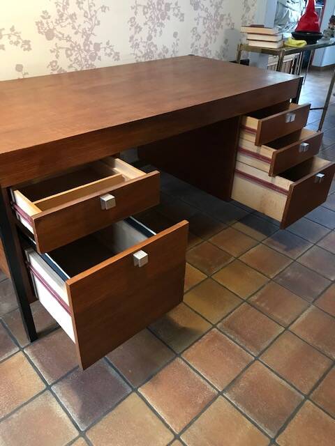 Pierre Paulin CM 223 desk, mahogany and chrome, Thonet edition, 1950