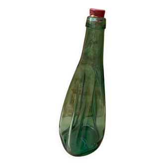 Ancienne Dame Jeanne Bouteille Verre Pressé Vert Transparent Vintage