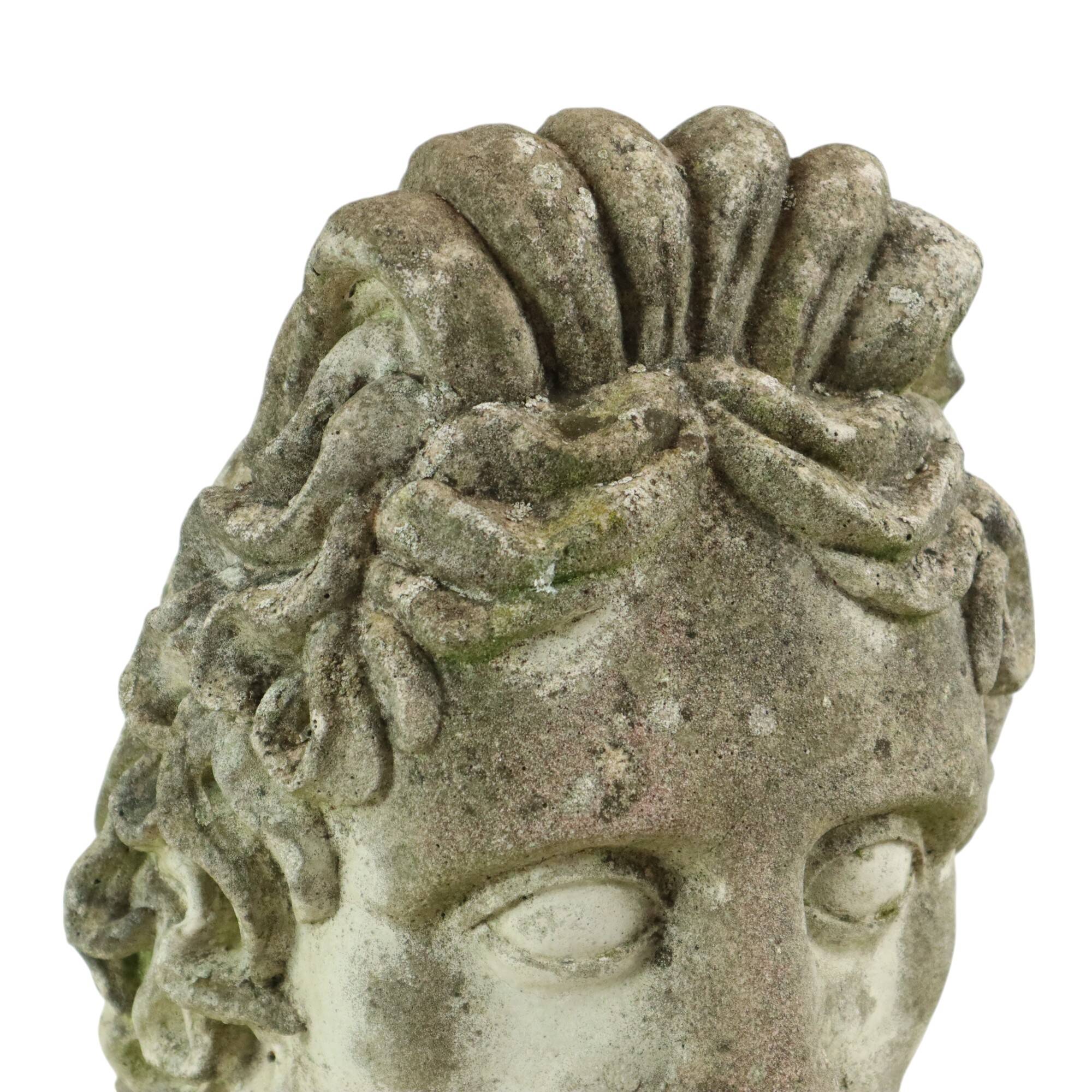 Beautiful Weathered Apollo Bust Garden Statue Cast Stone 65cm