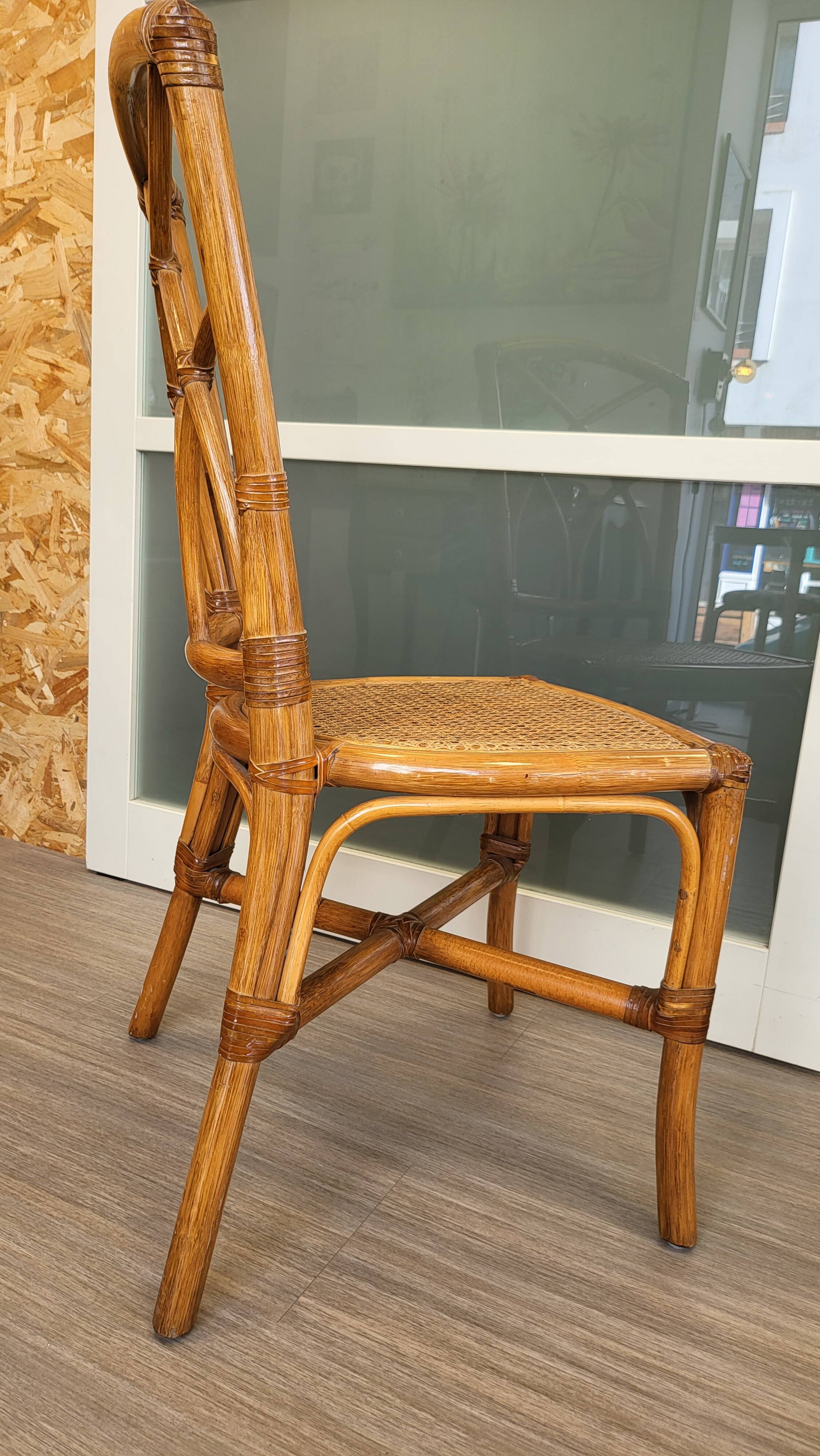Bamboo and leather chair - 1960s - vintage - mid-century
