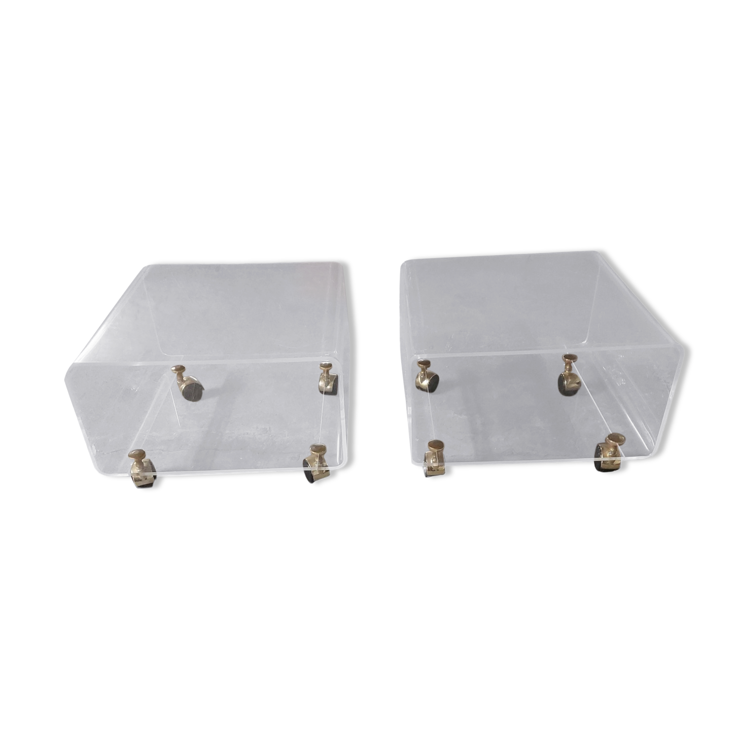 Set of two bedside tables, plexi sofa end, David Lange