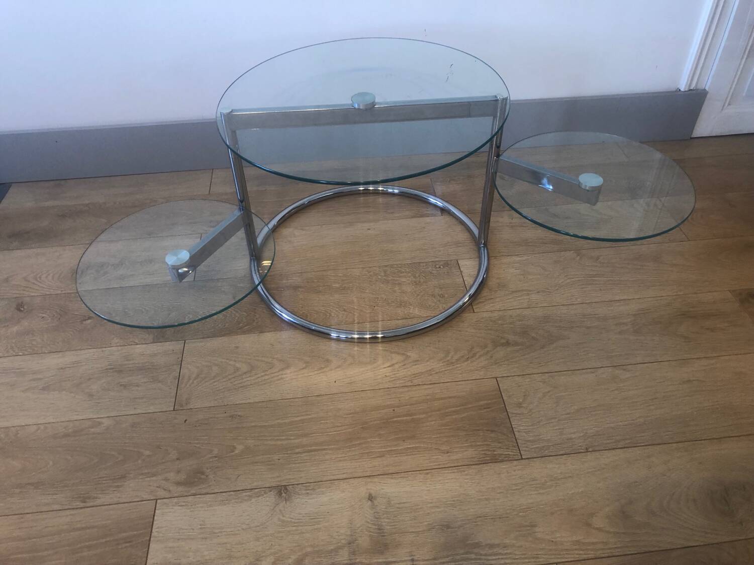 Vintage glass + steel table Bauhaus design