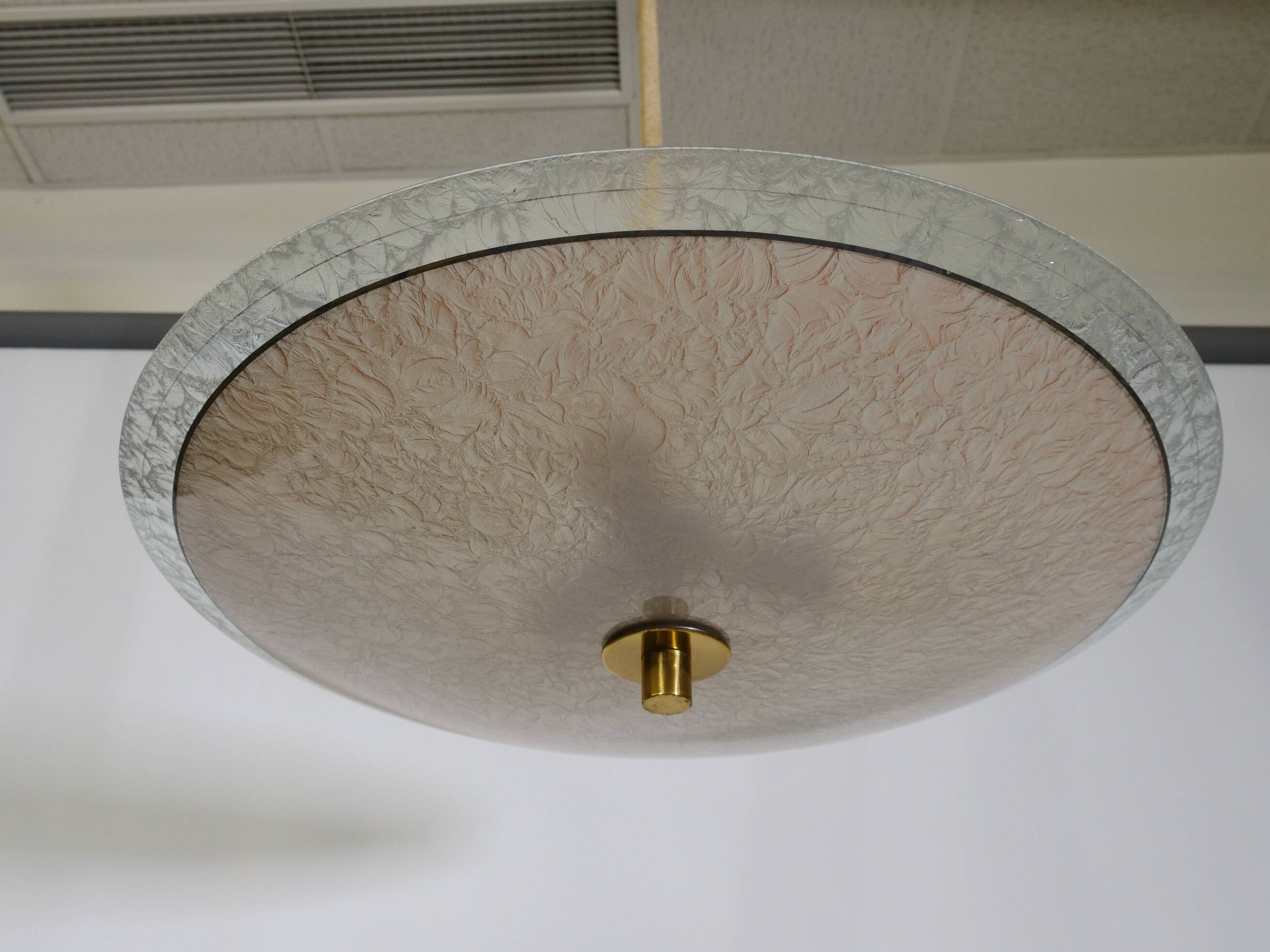 Mid-Century Three-Light Ceiling Lamp with Textured Glass Shade, 1950s