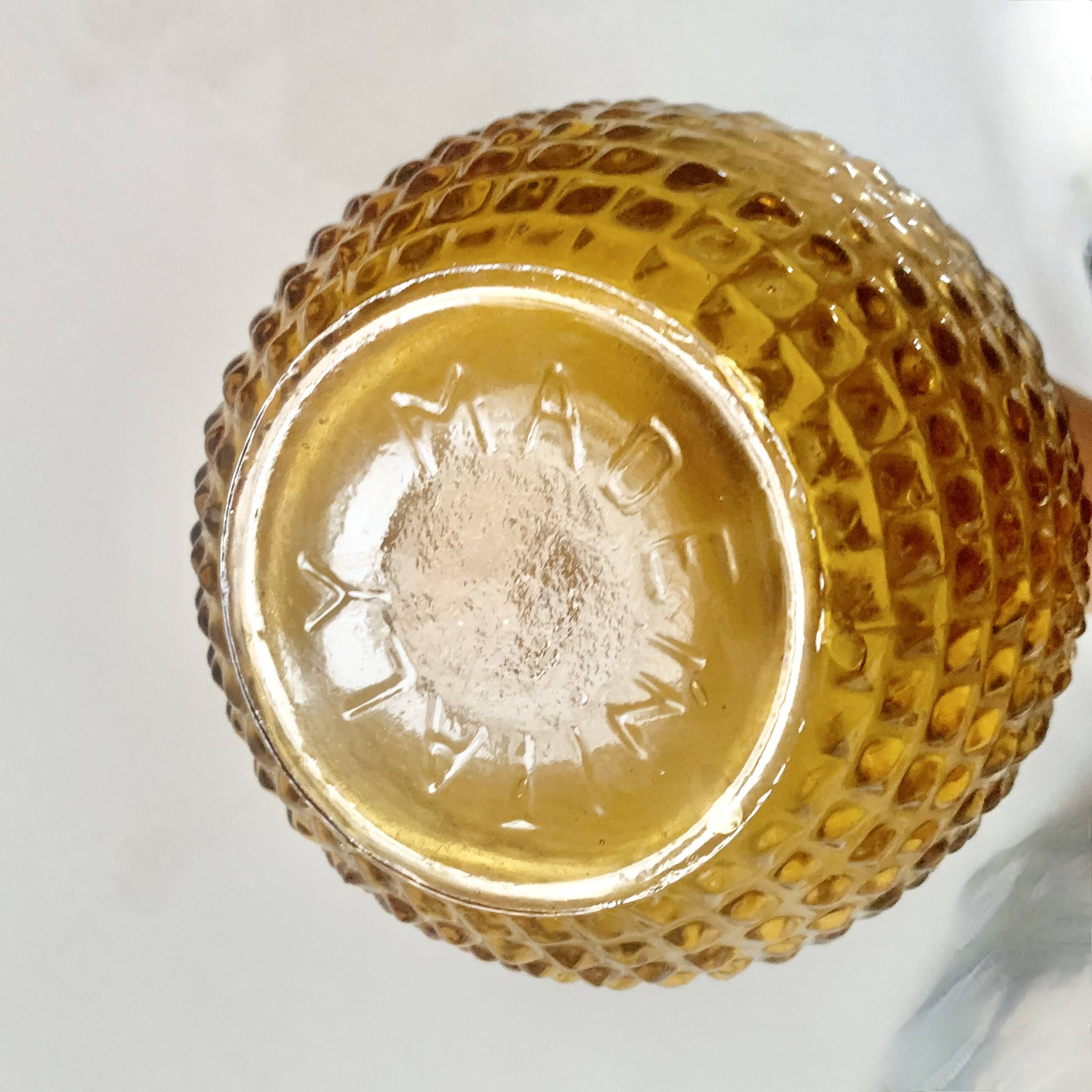 Pair of vintage amber yellow Empoli glass decanters