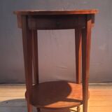 Round marquetry pedestal table with 2 shelves