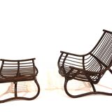 Manou rattan lounge chair in pagoda style with ottoman