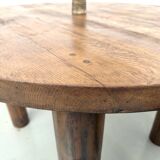 Table ronde moderniste chêne massif, piètement cylindrique pin, DLG Perrian