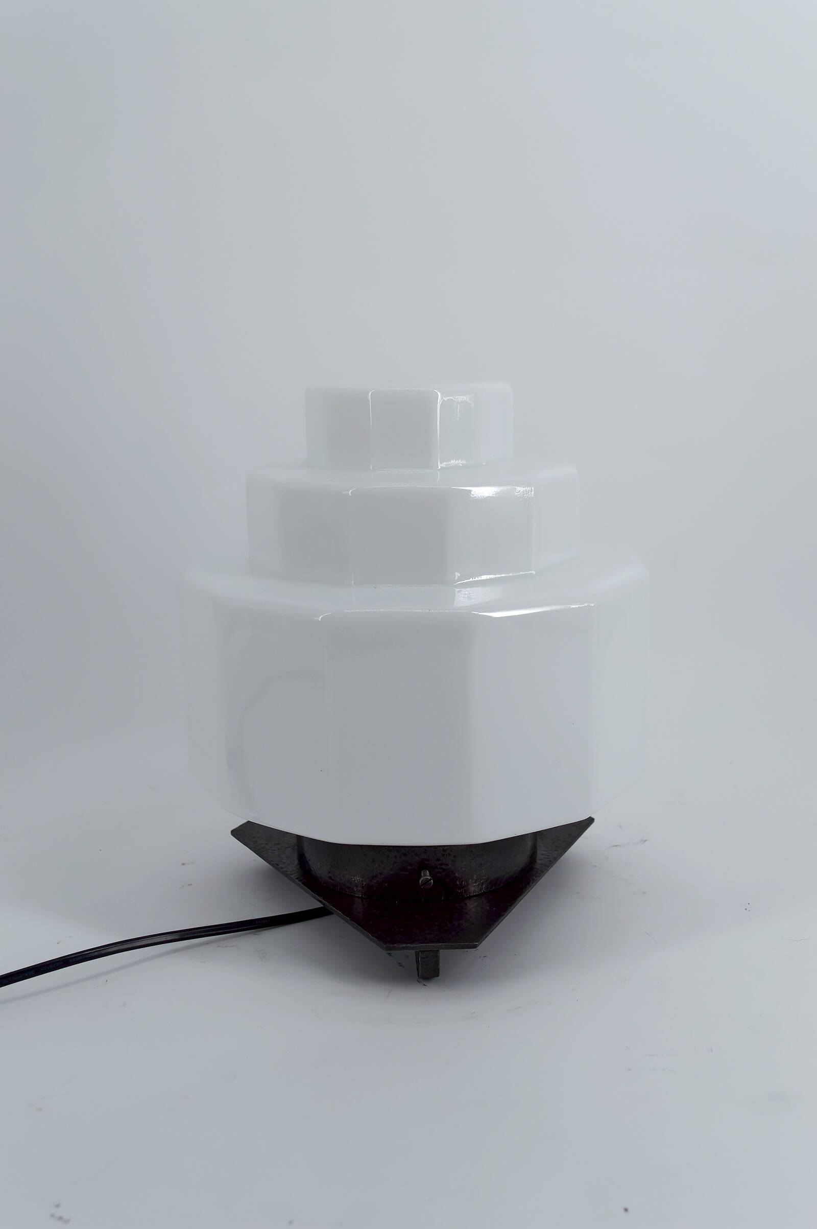 Art Deco Steamline Modern Lamp, circa 1930 – Opaline glass and wrought iron