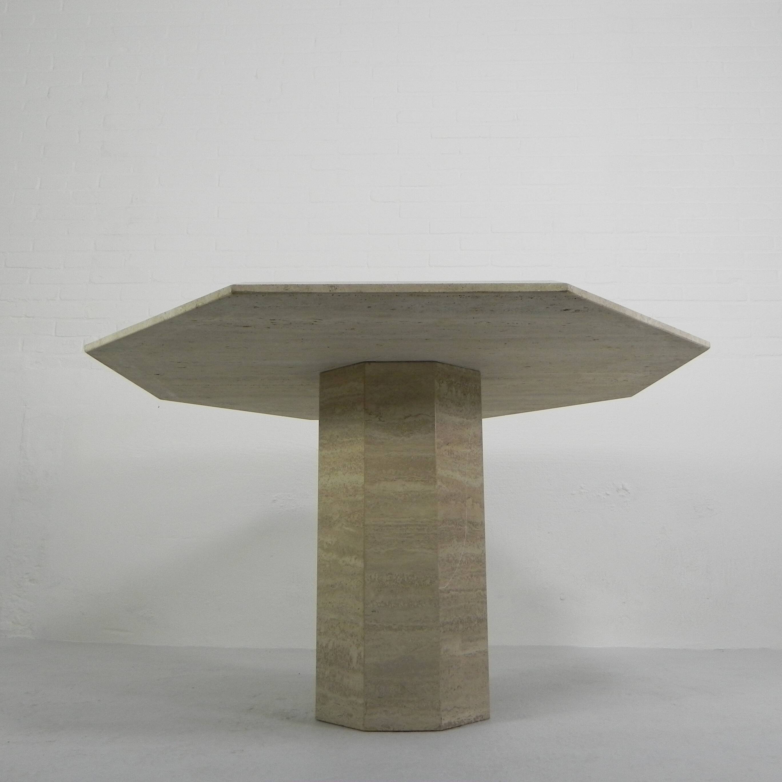 8-sided mid-century travertine dining table, 1970s