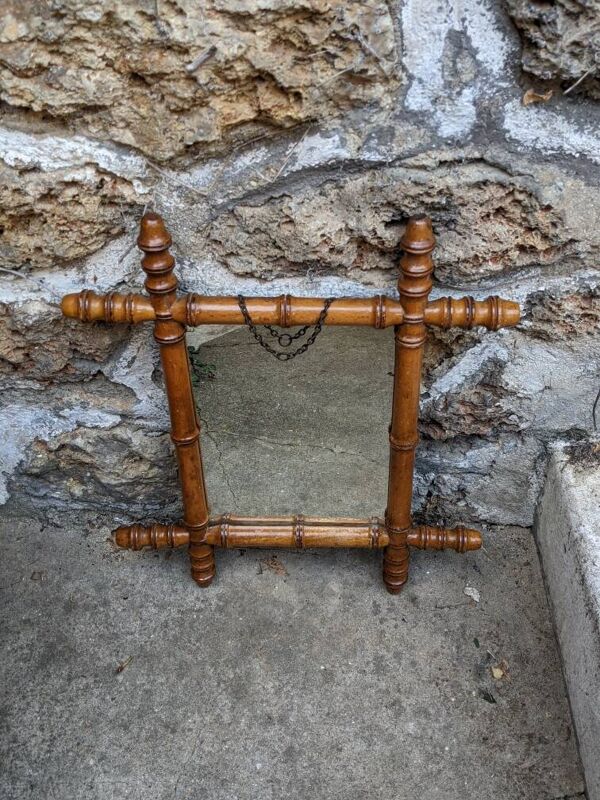 Miroir vintage bois effet bambou décoration campagne brocante chaînette
