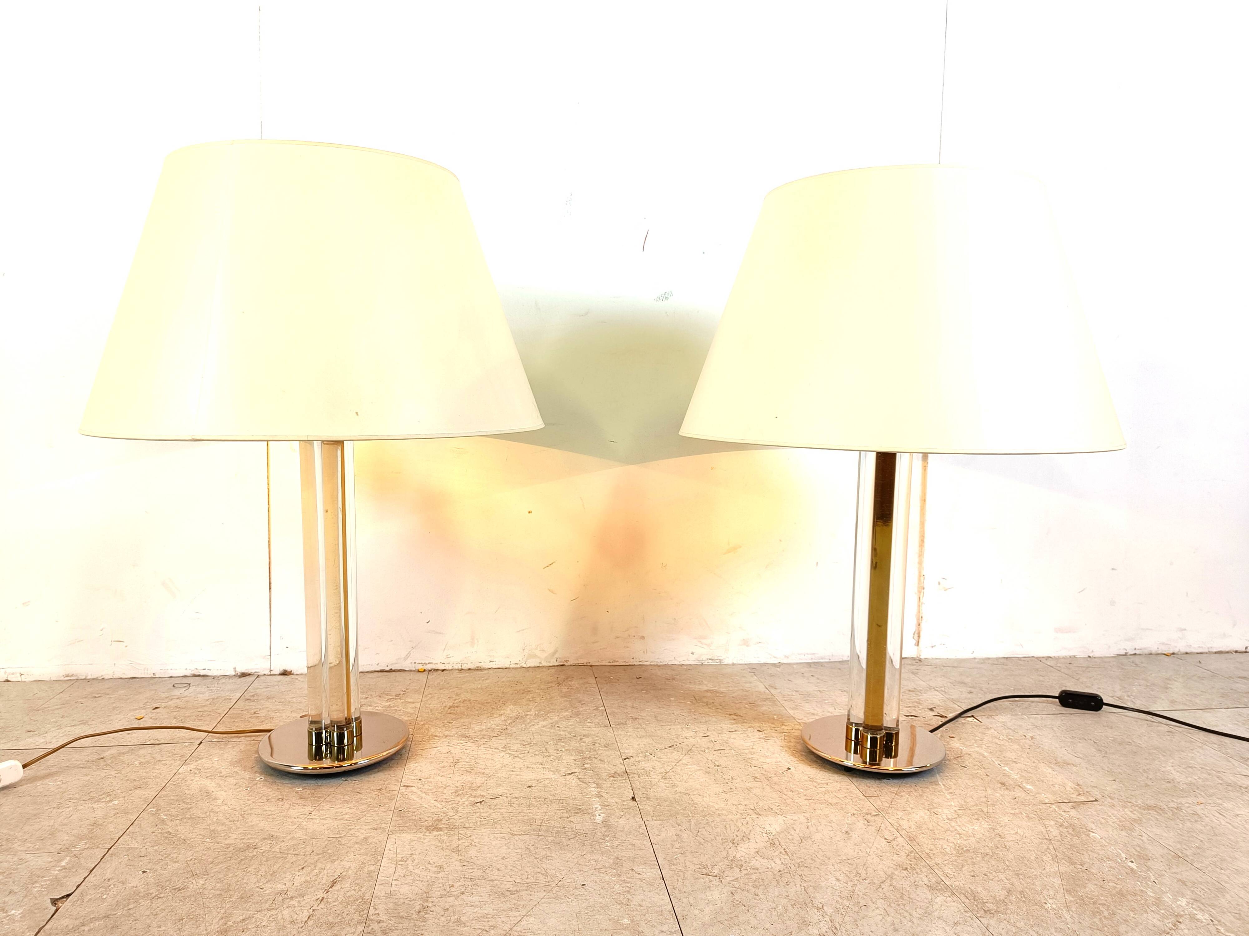 Pair of vintage large lucite table lamps, 1970s