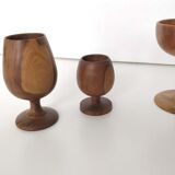 Trio of egg cup glasses and Scandinavian wooden cup