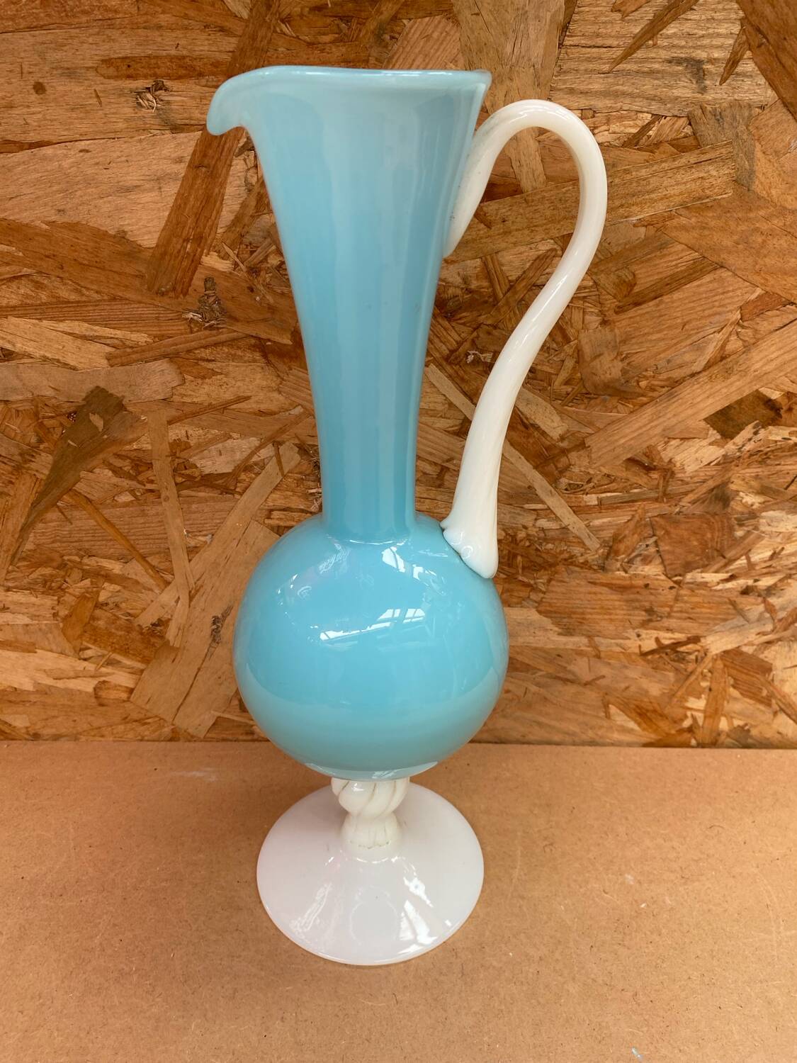 Antique blue & white opaline pitcher ewer vintage