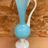 Ancien pichet aiguière opaline bleu & blanc vintage