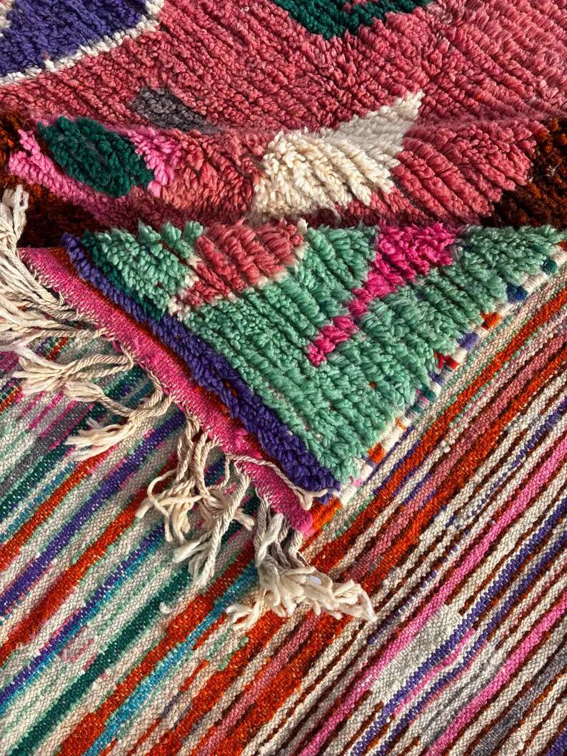 Modern Moroccan Berber Rug 200x300 cm – Geometric wool area rug, pink Boujad style