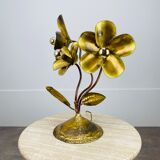 Lampe fleurs laiton doré années 70